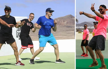 Picture collage of people dancing and taking part in the aerobic, fitness and dance convention