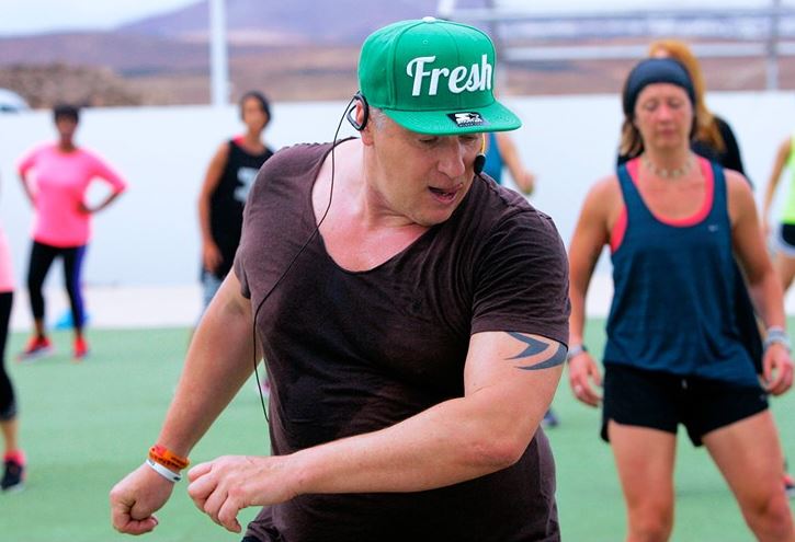 Steve Watson teaching an aerobic, fitness and dance convention class at Club La Santa Lanzarote.