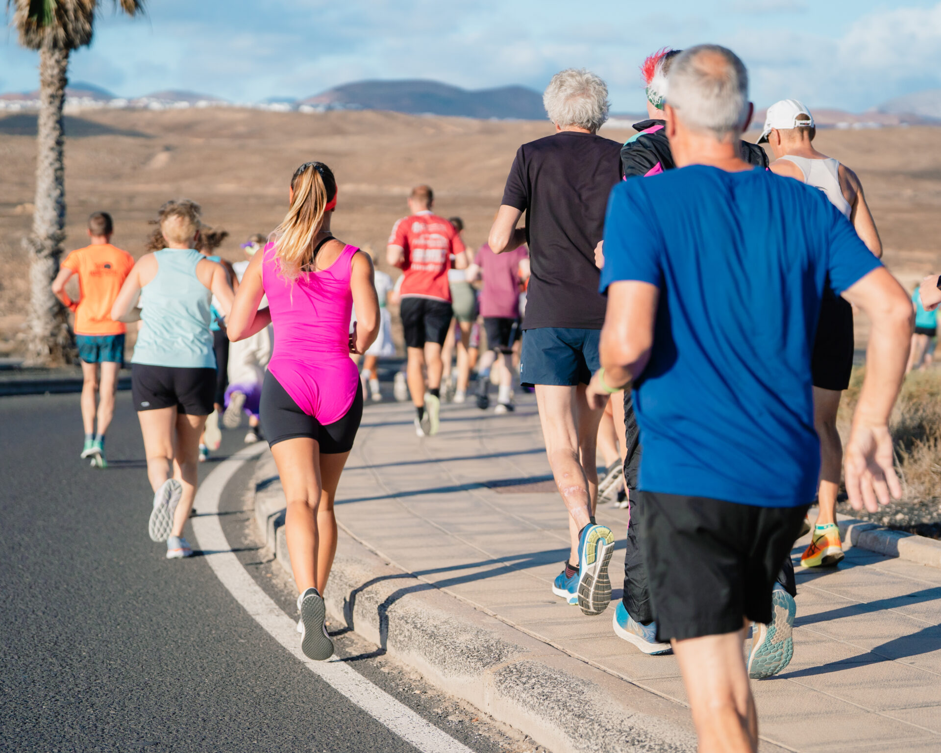 Runners taking part in the Volcano Tri Camp at Club La Santa. Taking a run around the resort in Lanzarote.