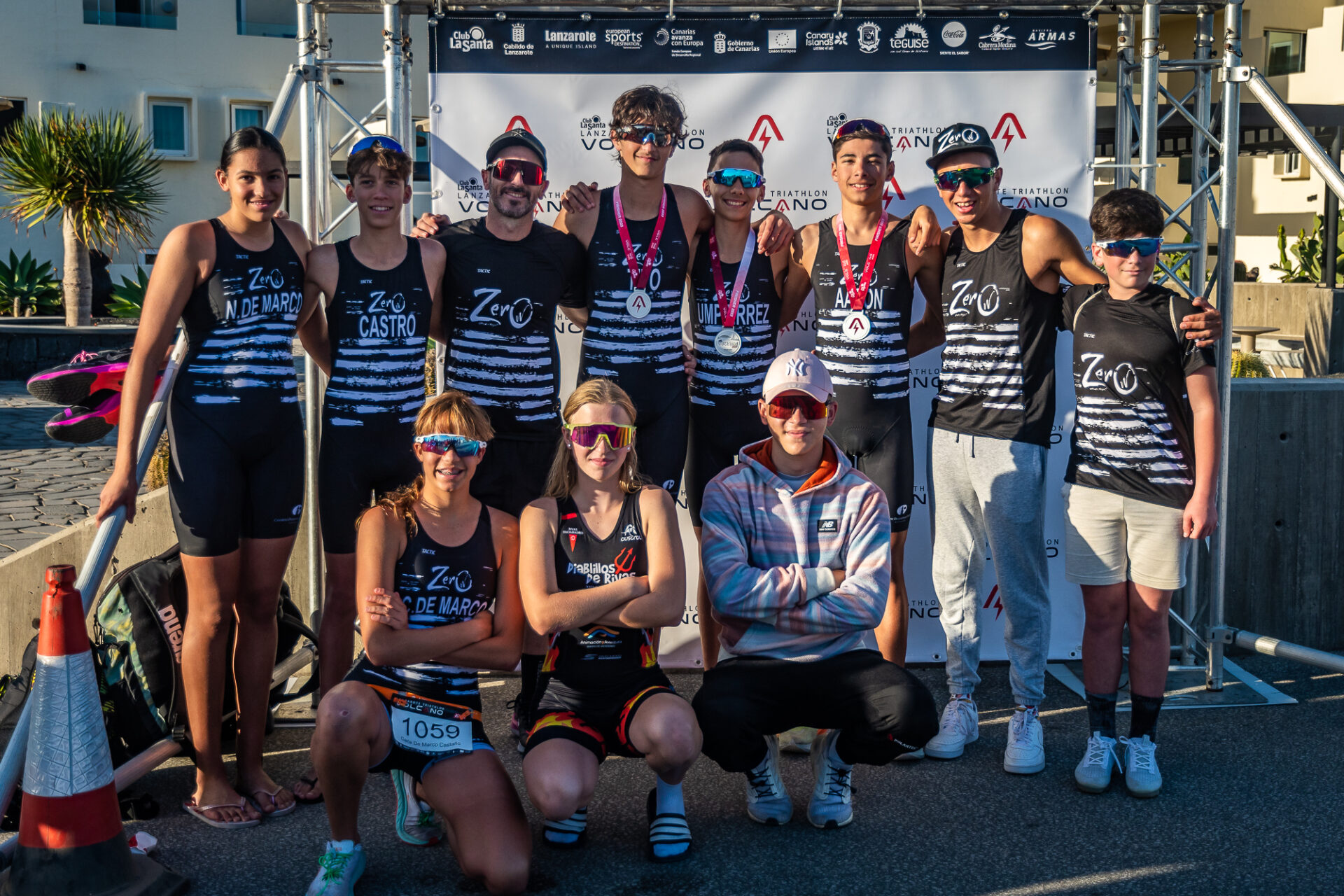 Kids gathering together after taking part in the Volcano Kids event at Club La Santa with their medals.