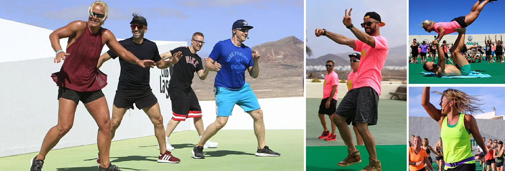 Picture collage of people dancing and taking part in the aerobic, fitness and dance convention